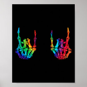 Póster Rock On Rock Star Skeleton Hands Rocker Halloween