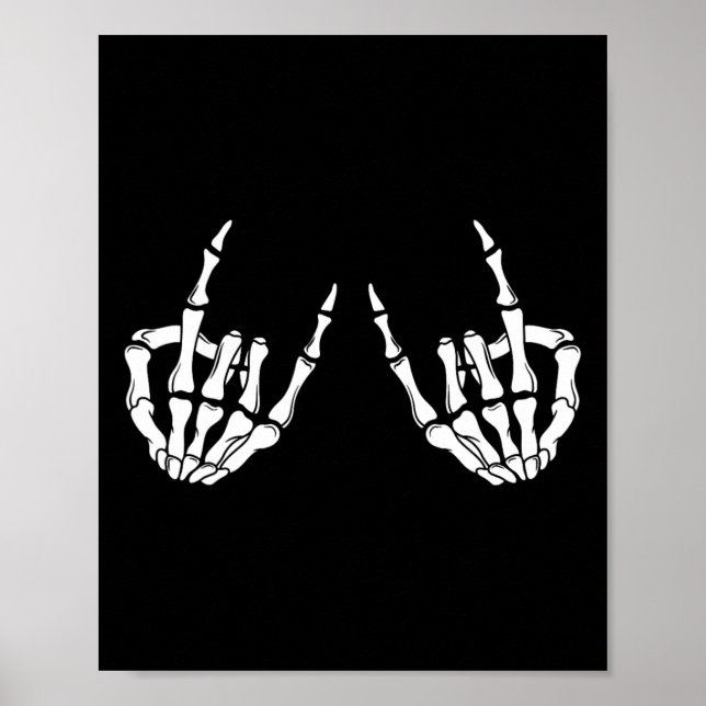 Póster Rock On Rock Star Skeleton Hands Rocker Spooky Hal (Frente)