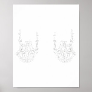 Póster Rock On Rock Star Skeleton manos Rocker Fun Hallow