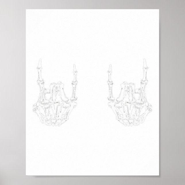 Póster Rock On Rock Star Skeleton manos Rocker Fun Hallow (Frente)