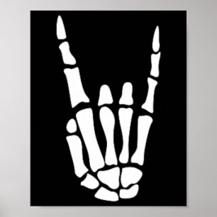 Póster Rock On Skeleton Hand Rótulo - Halloween minimalis