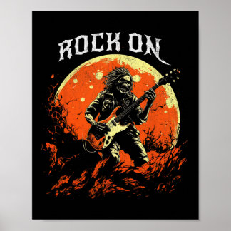Póster Rock On Skeleton Tocando Rock De Guitarra Y Rollo
