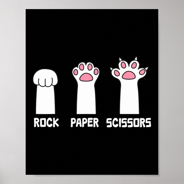 Póster Rock Paper Scissors Cat Paws Game Cuw Funny C (Frente)