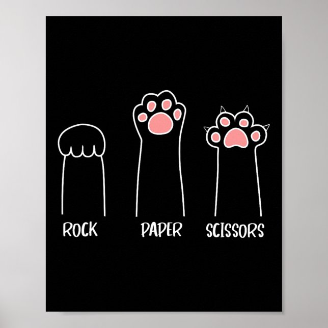 Póster Rock Paper Scissors Hand Game Cute Paw Funny Cat (Frente)