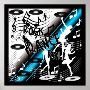 Póster Rock poster 'N' Roll Dance Music Blue