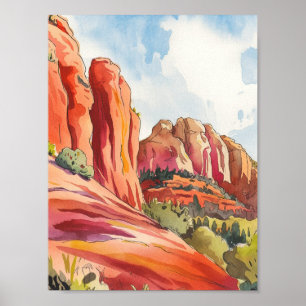 Póster Rock Rojo, Sedona, Arizona, pintura acuarela