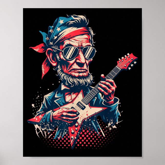 Póster Rock Roll Genial Abraham Lincoln Tocando Guitarra (Frente)
