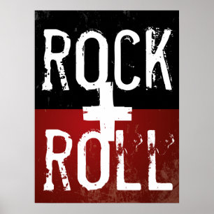 Póster rock + roll on black and red