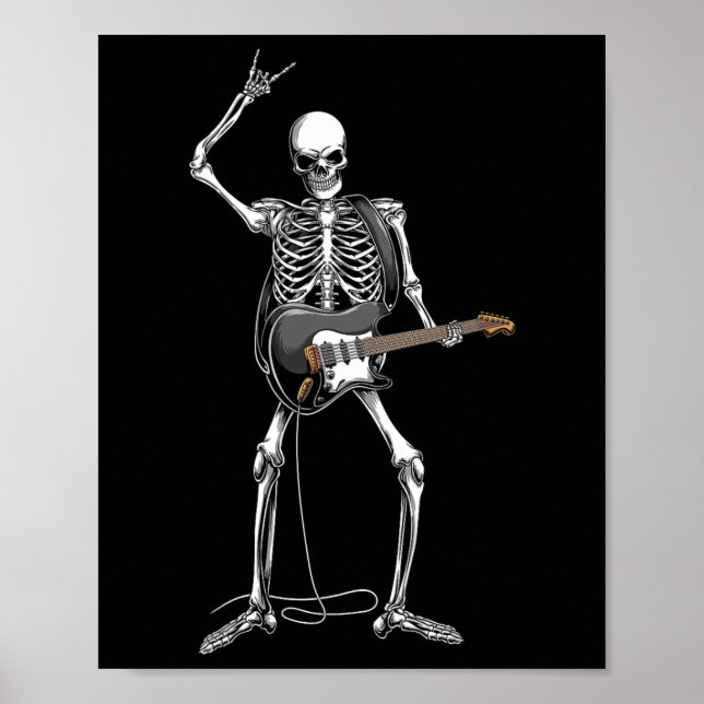 Póster Rock Sobre El Esqueleto De Halloween Rock Guitaris (Frente)
