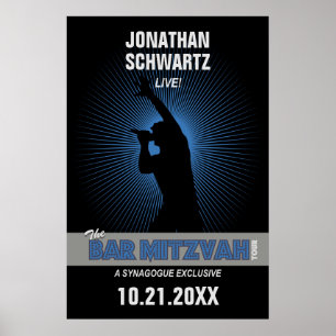 Póster Rock Star Bar Mitzvah Poster Black Silver Blue