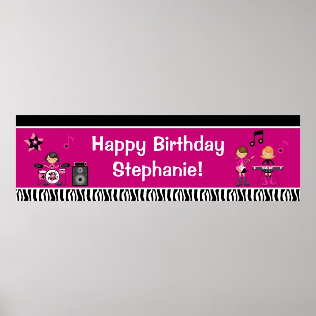 Póster Rock Star Birthday Banner 40x12 (Frente)