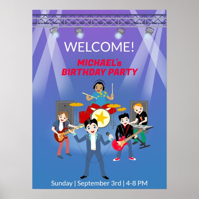 Póster Rock Star Boys Band Birthday Party (Frente)