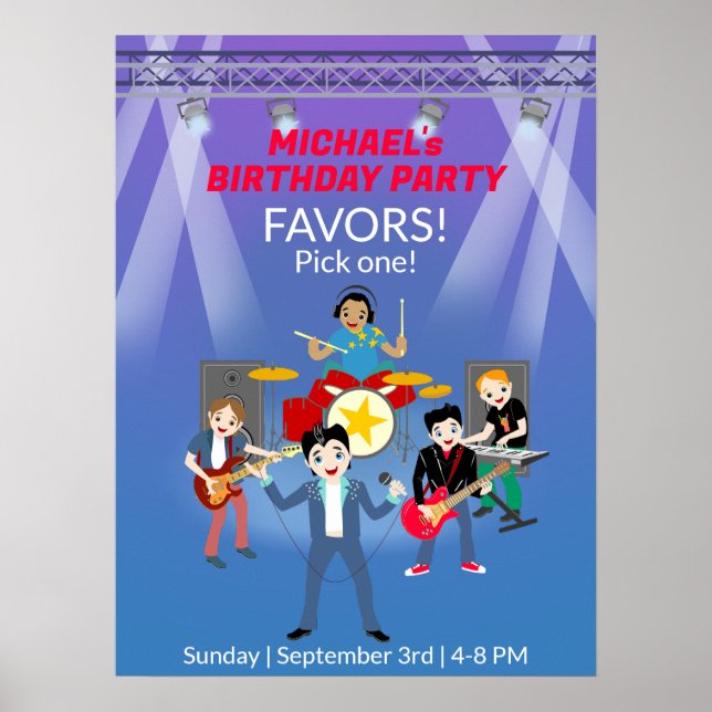 Póster Rock Star Boys Band Birthday Party (Frente)