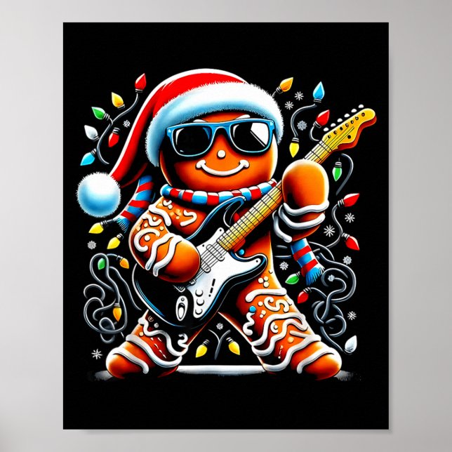 Póster Rock Star Gingerbread Christmas Guitar Lights Men  (Frente)