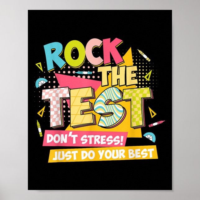 Póster Rock The Test Day Motivational Retro Teachers Test (Frente)