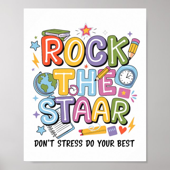 Póster Rock The Test Staar Day Teacher Motivational Testi (Frente)