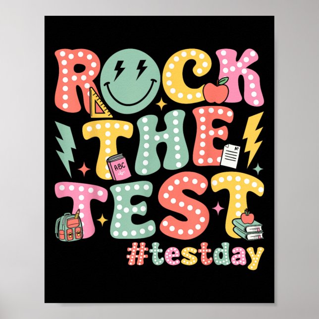 Póster Rock The Test Testing Day Retro Motivational Teach (Frente)