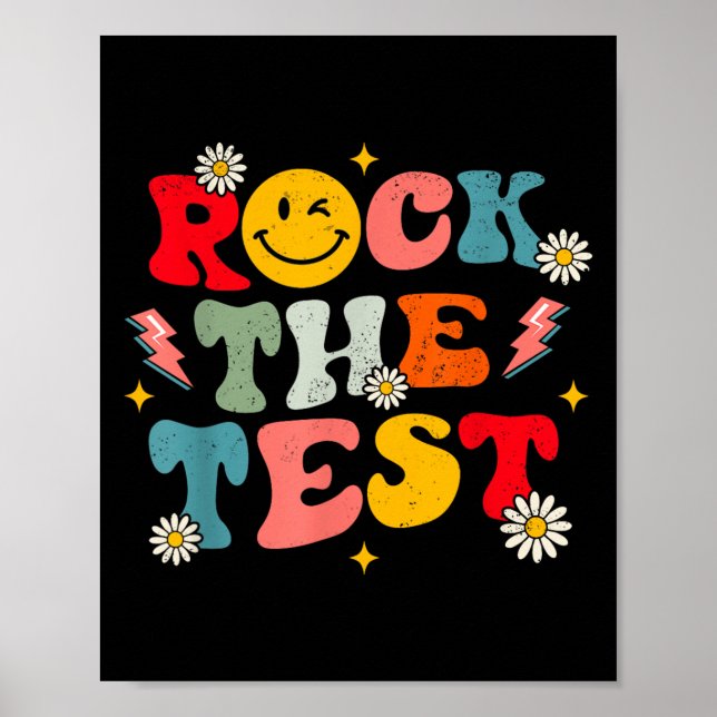 Póster Rock The Test Testing Day Retro Motivational Teach (Frente)