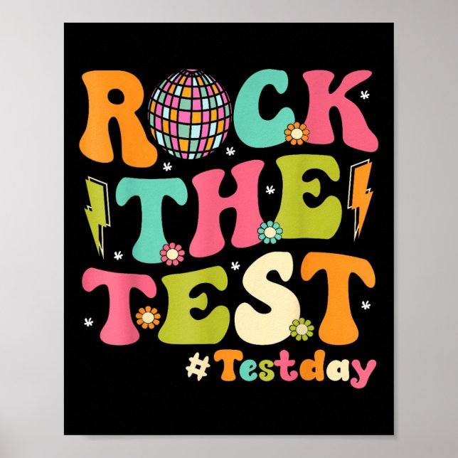 Póster Rock The Test Testing Day Retro Motivational Teach (Frente)