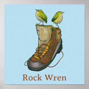 Póster Rock Wren Tuke En una bota de senderismo
