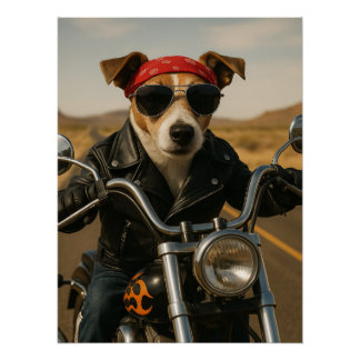 Póster Rocker Jack Russell auf dem Highway
