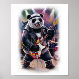 Póster Rocker Panda plays Rock on a White 