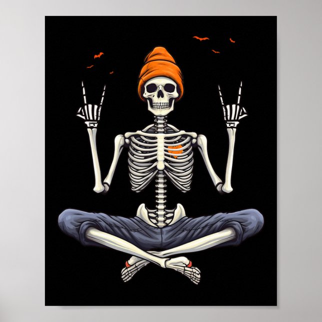 Póster Rocker Skeleton Cap Skater Guay Halloween Punk Roc (Frente)