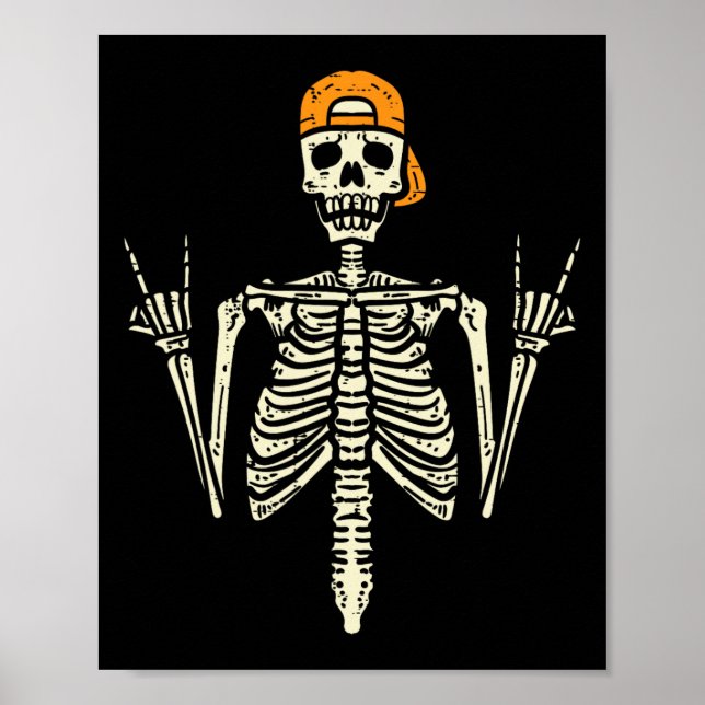Póster Rocker Skeleton Cap Skater Guay Halloween Punk Roc (Frente)