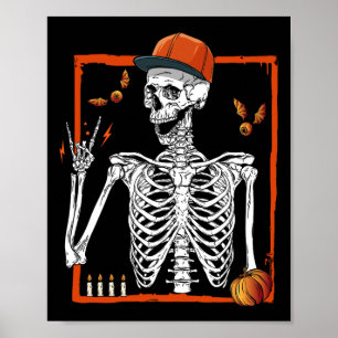Póster Rocker Skeleton Hand Rock On Costume Funny Hallowe
