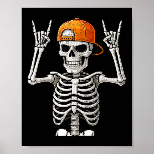 Póster Rocker Skeleton Hand Rock On Costume Funny Hallowe