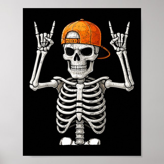 Póster Rocker Skeleton Hand Rock On Costume Funny Hallowe (Frente)