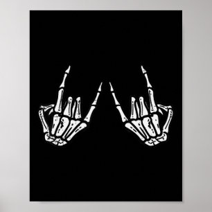 Póster Rocker Skeleton Hand Rock On Costume Funny Hallowe