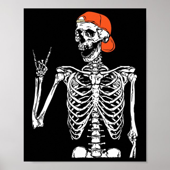 Póster Rocker Skeleton Hand Rock On Costume Funny Hallowe (Frente)