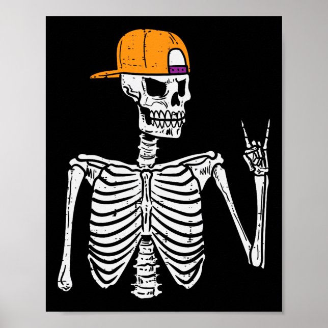 Póster Rocker Skeleton Rock Hand Rótulo Halloween Costume (Frente)