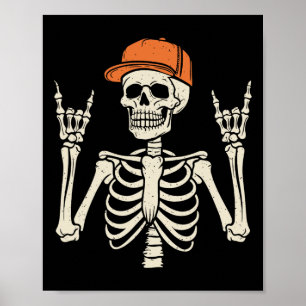 Póster Rocker Skeleton Rock On Hand Halloween Skeleton Me