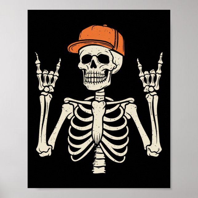 Póster Rocker Skeleton Rock On Hand Halloween Skeleton Me (Frente)