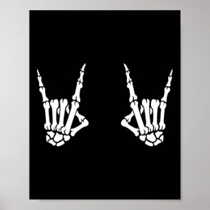 Póster Rockero manos manos Skeleton en estrella de rock