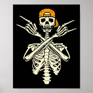 Póster Rockero Skeleton Cap Skater Halloween Hand Rock Gi