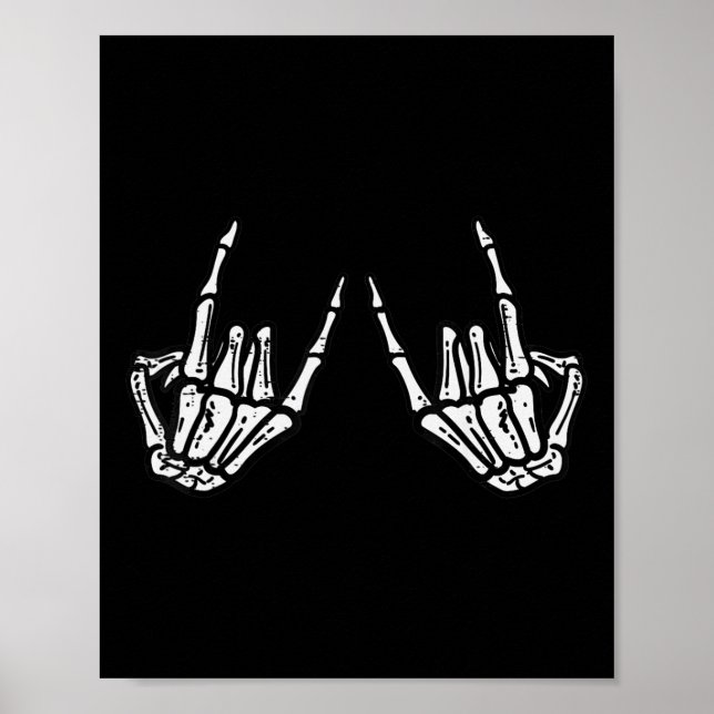 Póster Rockero Skeleton Hand Rock On Costume Fun Hallowee (Frente)