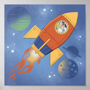 Póster Rocket Blast Off! Boys Room Poster