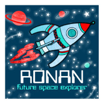 Rocket Space boys poster personalizado azul rojo