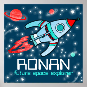 Póster Rocket Space boys poster personalizado azul rojo