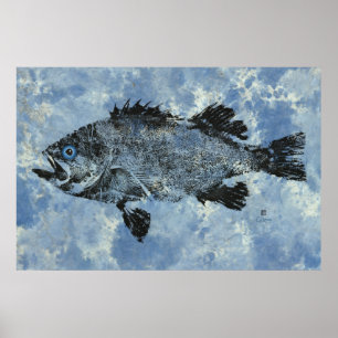 Póster Rockfish negro sobre azul - Poster de 36" x 24"