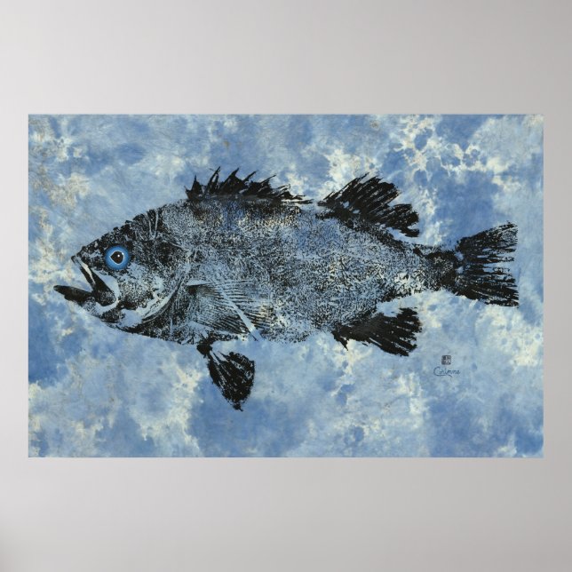 Póster Rockfish negro sobre azul - Poster de 36" x 24" (Frente)