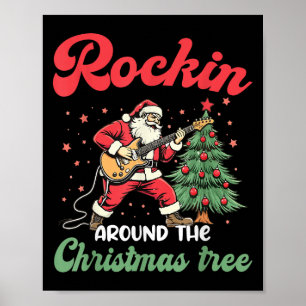 Póster Rockin Alrededor de Christmas Tree Rock Guitar Xma