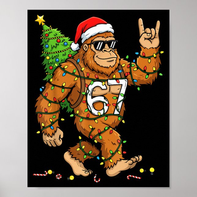 Póster Rockin' Bigfoot Christmas Tree Xmas Lights Funny 6 (Frente)