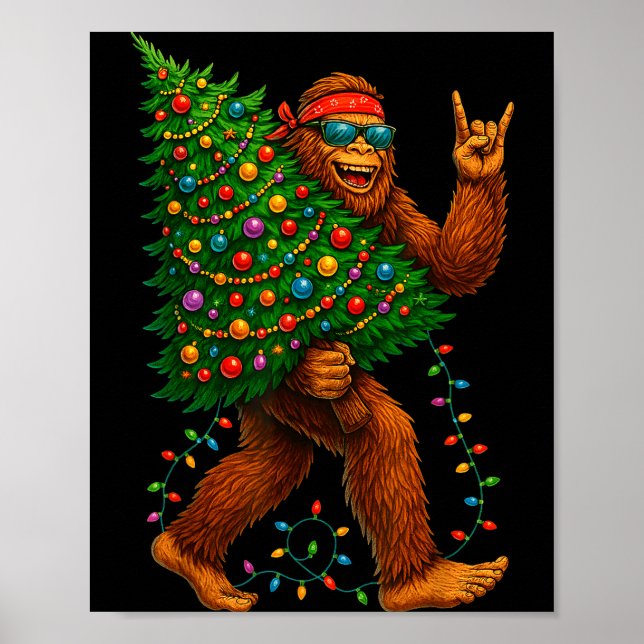 Póster Rockin Christmas Bigfoot Carrying Tree Fun Xmas Ro (Frente)