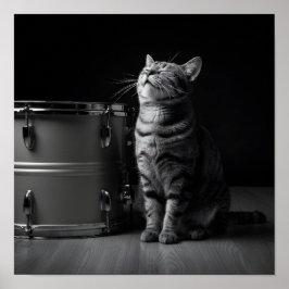 Póster Rocking cat Poster _Cool black cat Rock Music