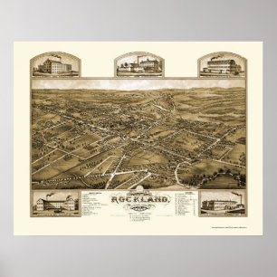 Póster Rockland, mapa panorámico de las MAMÁES - 1881