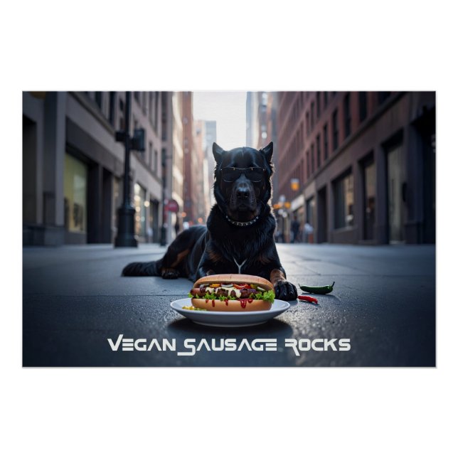 PÓSTER ROCKS DE SALCHICHA VEGANA - DIVERTIDO (Anverso)